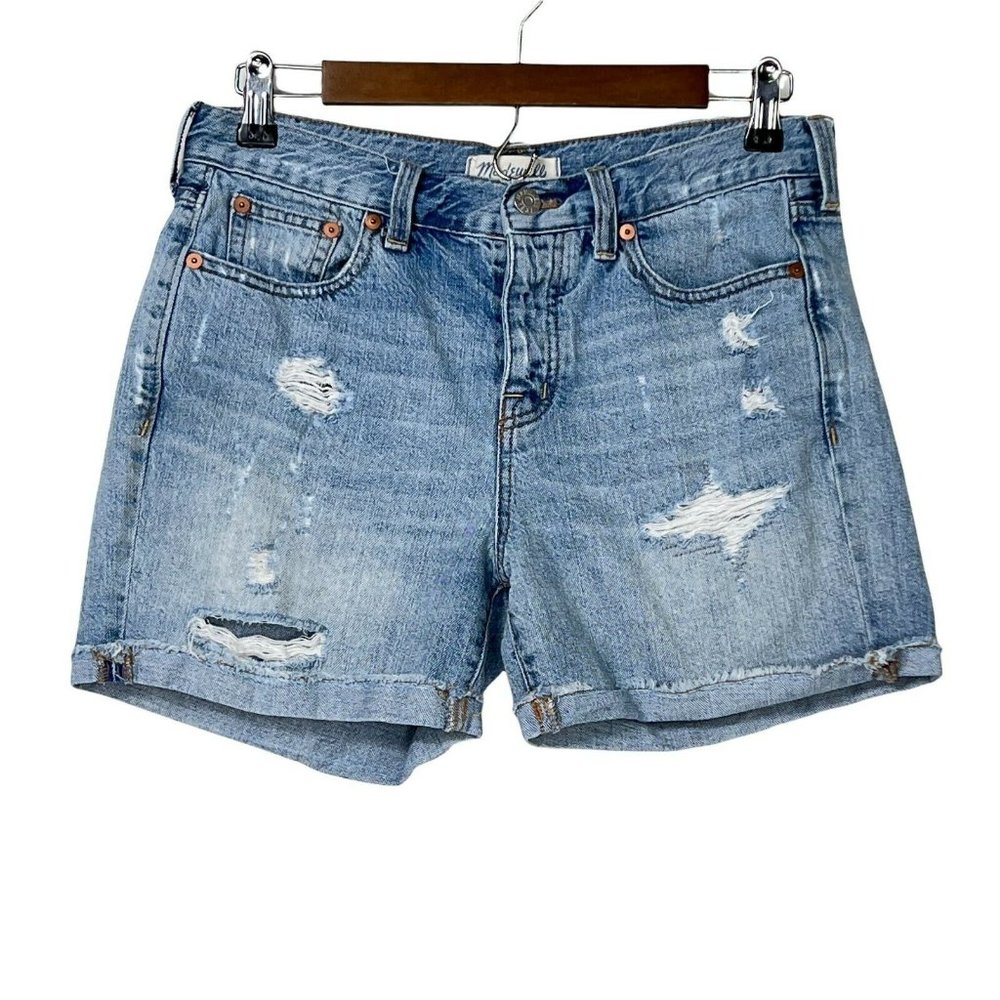 Madewell Distressed Cut Off Light Blue Denim Shorts Womens Size 26 Pockets